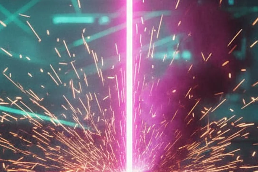 Szczegóły: Iskry lecące z lasera tnącego metal