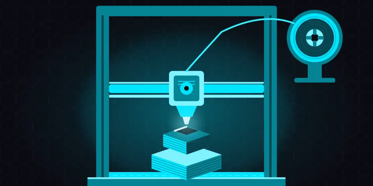 Illustration of a desktop 3D printer building a part