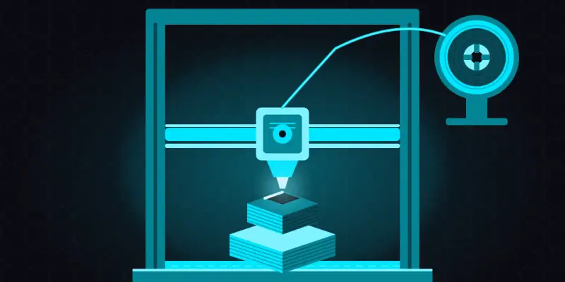 Illustration of a desktop 3D printer building a part